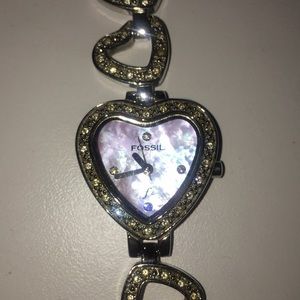 Fossil crystal heart 7in watch silver